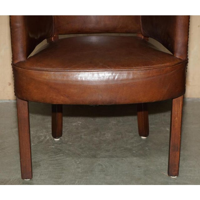 Hand-Dyed Brown Leather Halo Barrel Back Dining Chairs from Heritage, Set of 4 For Sale - Image 9 of 18