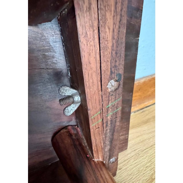 1950's Indian Rosewood & Bone Inlay Coffee Table Bench Removable Legs Serving Tray For Sale - Image 12 of 17