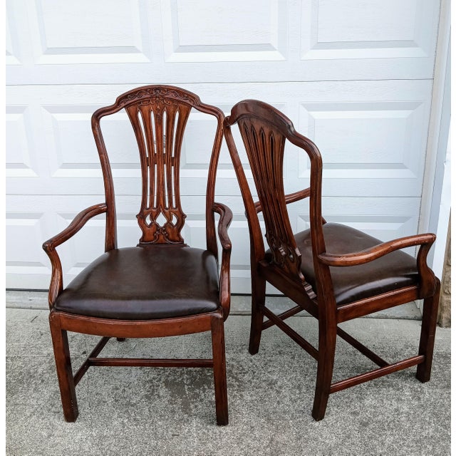 Elevate Your Space With This Exceptional Pair of Jonathan Charles Mahogany Leather Armchairs. For Sale - Image 10 of 12