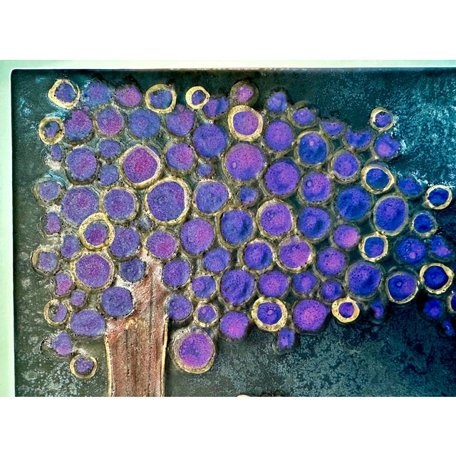 Ceramic Art Wall Tile with a Blooming Tree Motif in an Abstracted Landscape, 1960s For Sale - Image 4 of 17