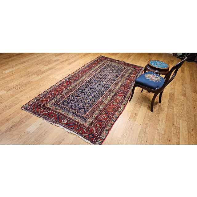 Persian 19th Century Persian Kurdish Gallery Rug, Hand-Knotted Wool, Allover Paisley Design, Navy & Red, 5x9 For Sale - Image 3 of 18