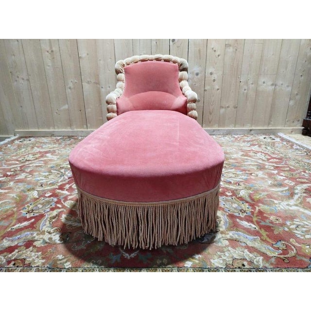 Napoleon III Pink Velvet Chaise Longue For Sale - Image 9 of 10