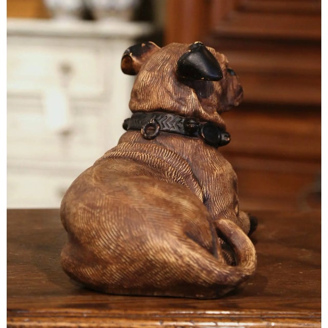Mid-Century French Terracotta Dog Sculpture With Glass Eyes For Sale - Image 9 of 12