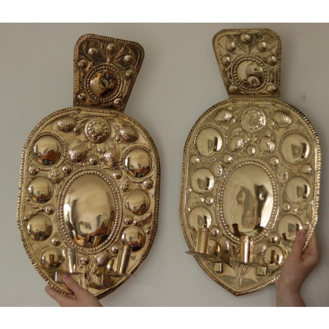 Mid-Century Baroque Swedish Brass Sconces, Set of 2 For Sale - Image 12 of 12
