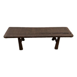 Andrianna Shamaris Impressive Hand Carved Espresso Stained Teak Wood Bench For Sale