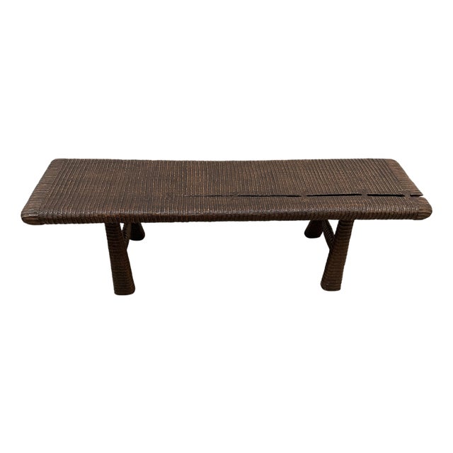 Andrianna Shamaris Impressive Hand Carved Espresso Stained Teak Wood Bench For Sale
