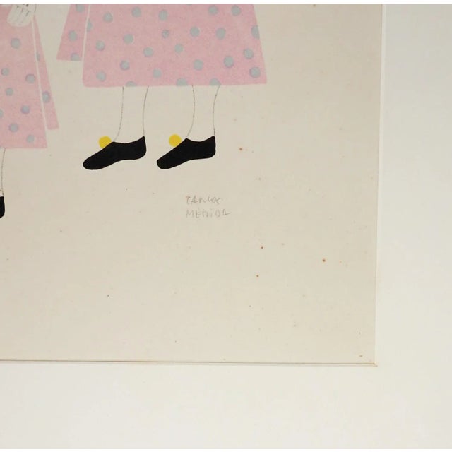 Vintage 1940 serigraph on paper by Carlos Merida (1895-1984) Mexico/Guatemala. Surreal image of two women in pink dresses...