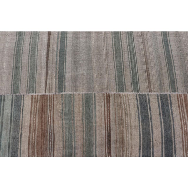Squared Vintage Turkish Paneled Kilim Vintage Rug in Muted Colors 14'0" X14'2" For Sale In Atlanta - Image 6 of 13
