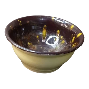1980s Signed Art Studio Aventurine Glazed Ceramic Bowl Made in Italy