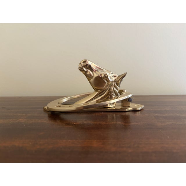Vintage Equestrian Cast Brass Horse Head Horseshoe Door Knocker For Sale In South Bend - Image 6 of 11