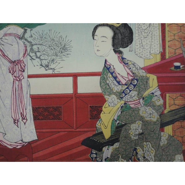Red Antique Tsukioka Yoshitoshi One Hundred Aspects of the Moon Wang Changling Meiji Woodblock For Sale - Image 8 of 9