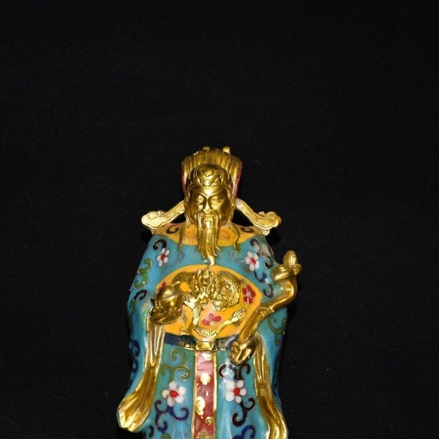 Vintage Cloisonne Enamel God of Wealth Figure - Standing Statue - 26cm For Sale In Los Angeles - Image 6 of 9