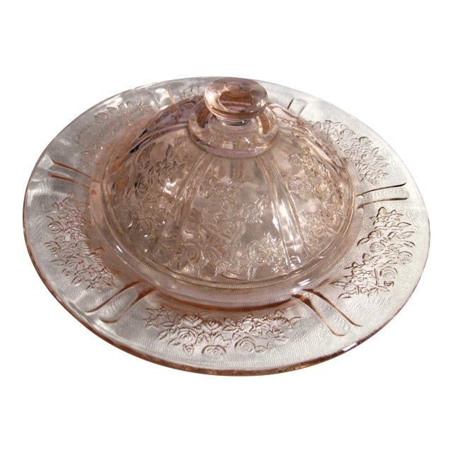 Vintage Pink Depression Glass Federal Glass 6" Covered Butter Dish Rose Pattern For Sale