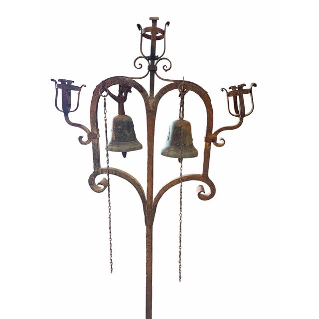 Step back in time with this breathtaking, museum-quality 18th-century antique wrought iron standing candelabra. Featuring...