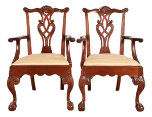 Baker Furniture Chippendale Carved Mahogany Armchairs, Pair