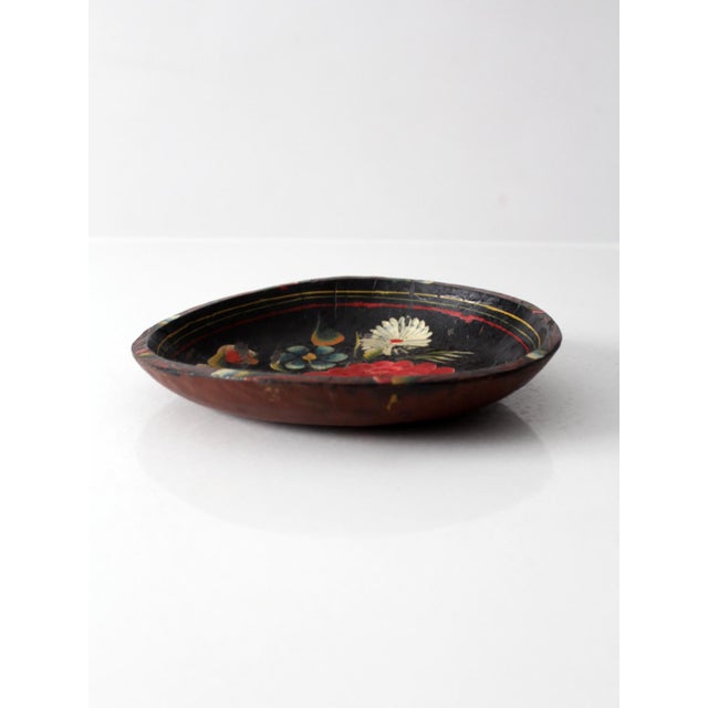 Vintage 1950s Hand-Painted Floral Wooden Bowl For Sale - Image 4 of 18