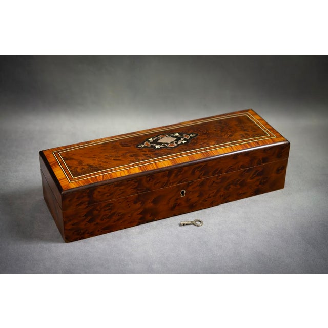 Marquetry Glove Box in Burr Walnut and Rosewood, 1880 For Sale - Image 5 of 9