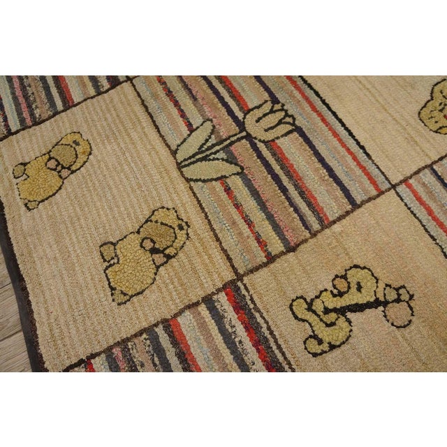 Textile 1920s Tan Beige Animalia Folk Art Antique American Hooked Rug 3' 0" X 4' 0" Handknotted Wool Carpet For Sale - Image 7 of 11