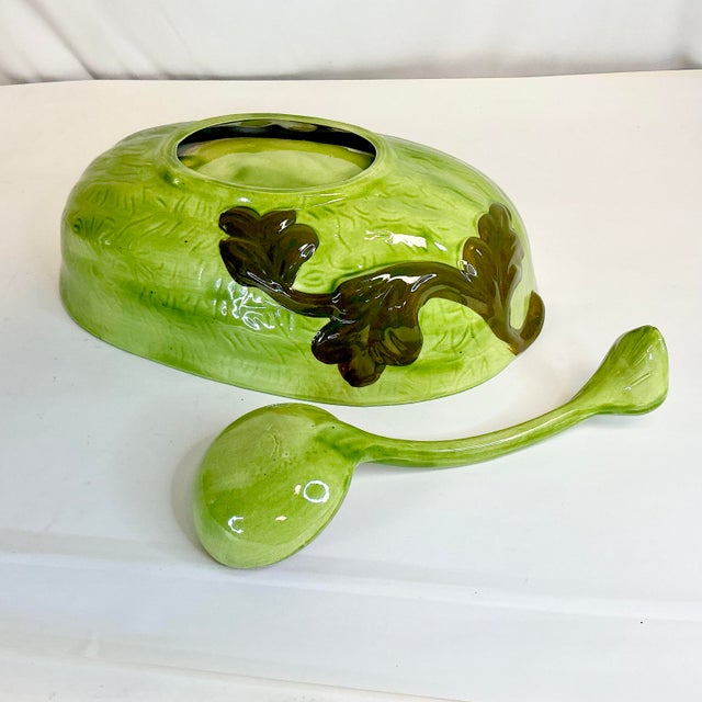 Mid 20th Century Americana Folk Art Arts & Crafts Ceramic Watermelon Serving Bowl With Ladle - 2 Piece Set. For Sale - Image 4 of 12