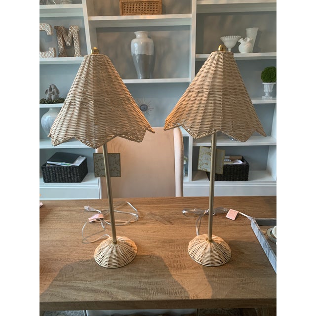 Lillian August Parasol Rattan Lamps a Pair Chairish