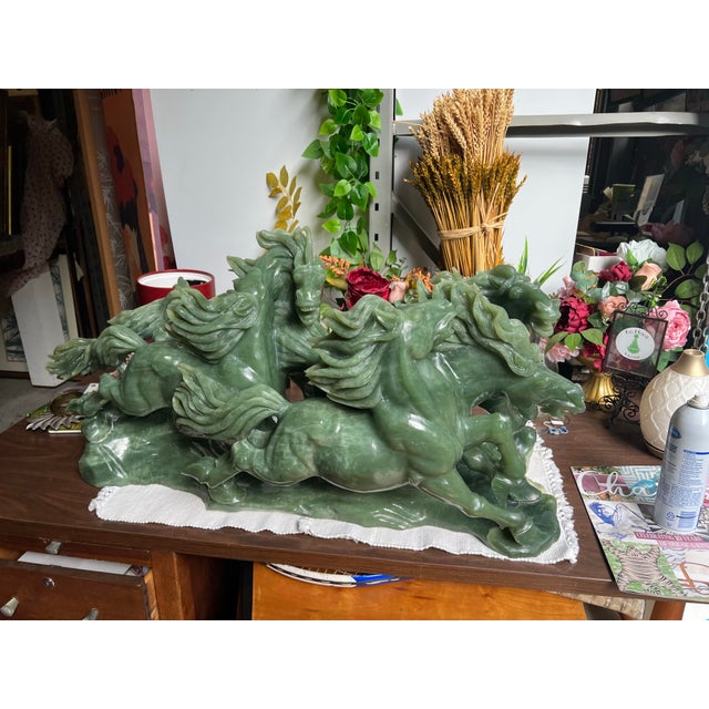 JADE HORSES SCULPTURE 50" IN. LARGE JADE 8 HORSES STATUE 22k+ S/H This horse is made from one piece solid jade. It appears...