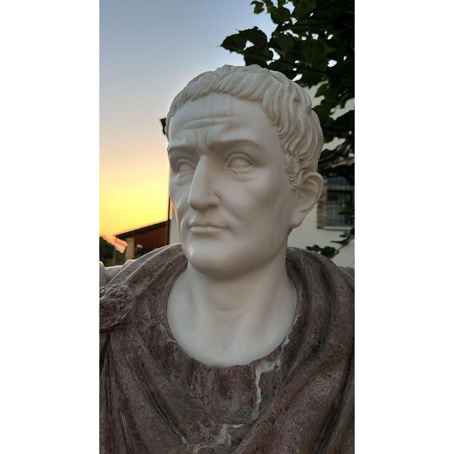 Huge Bust of Roman Emperor, 1950, Marble For Sale - Image 8 of 12