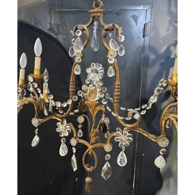 1930 French Chandelier 10 Lights With Rock Crystals For Sale - Image 4 of 6