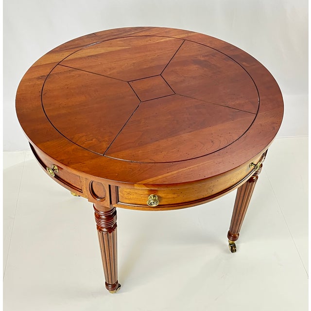 Traditional Late 20th Century Pair of Henredon Registry Collection Solid Cherry Regency Drum Tables For Sale - Image 3 of 18