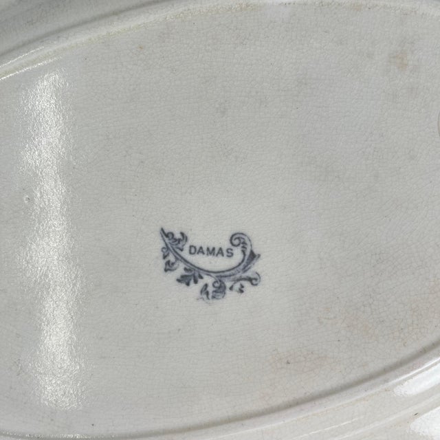 Large Oval Grey-Black Earthenware Platter with Damascus Pattern from Sarreguemines, Late 19th Century For Sale - Image 5 of 11