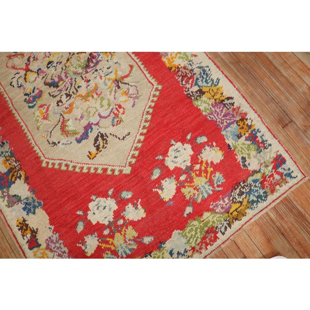 20th Century Bright Red Colorful Turkish Accent Rug For Sale - Image 4 of 9