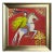 Original Framed Horse & Rider Painting, Red Boho Figurative Wall Art, Oil Chalk on Canvas in Gold Frame, 14x14 Whimsical Folk Art Home Decor For Sale