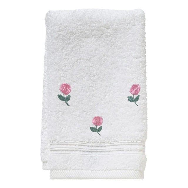 Pink Rosebuds Terry Guest Towel, Embroidered For Sale