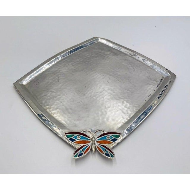 Emilia Castillo Emilia Castillo Silverplated Butterfly Tray With Stone Inlay, Taxco For Sale - Image 4 of 16