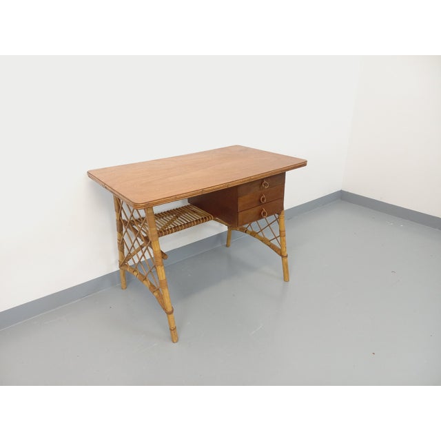 Vintage Desk in Rattan and Wood by Louis Sognot, 1960s For Sale - Image 14 of 16
