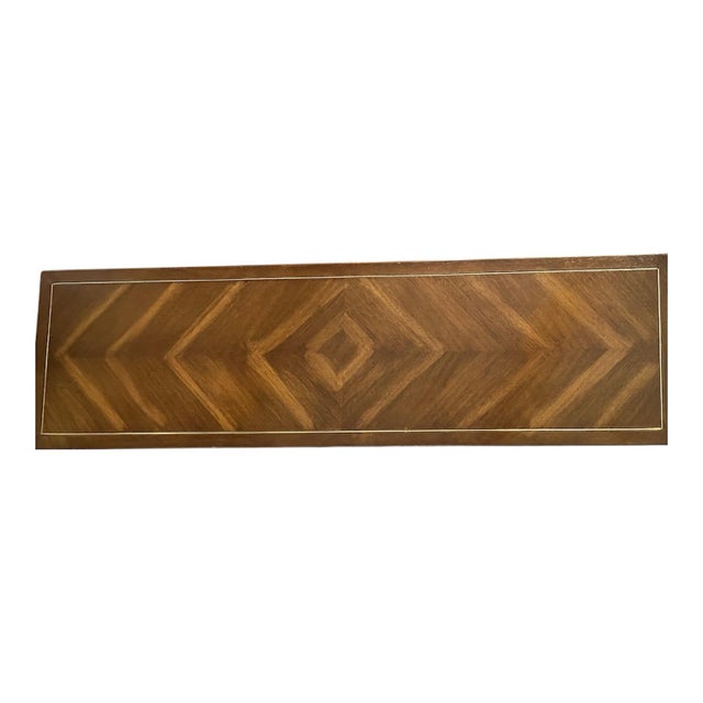 Bassett 1960s Mid-Century Modern Walnut Chevron Parquetry Long Coffee Table For Sale - Image 4 of 7