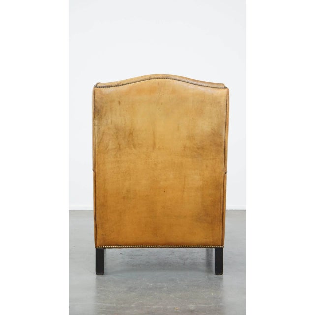Vintage Cognac-Colored Sheep Leather Armchair For Sale - Image 4 of 14