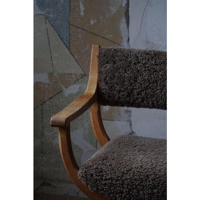 Mid-Century Armchair in Oak & Lambswool Model Kurul attributed to Henning Kjærnulf, 1960s For Sale - Image 6 of 15