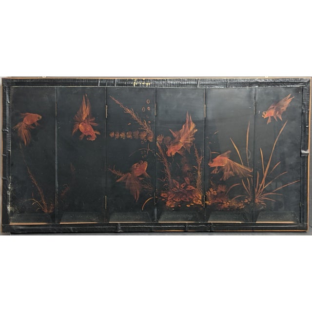 Wood Framed Vintage Chinese Six-Panel Lacquer Mother-of-Pearl Four Seasons Screen For Sale - Image 7 of 11