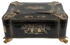 Large Napoleon III Japonaiserie Wooden Box Painted Black, Mid-19th Century