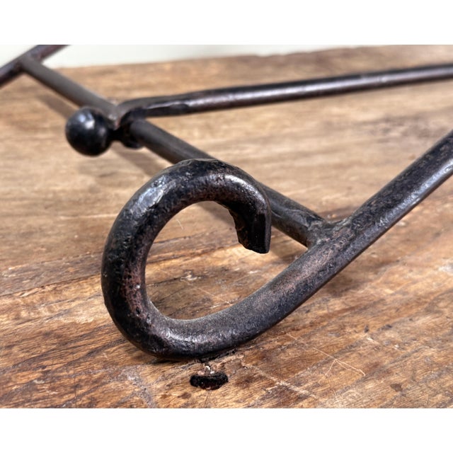 Vintage Leather and Wrought Iron Campaign Style Curved Sling Bench For Sale In Providence - Image 6 of 9