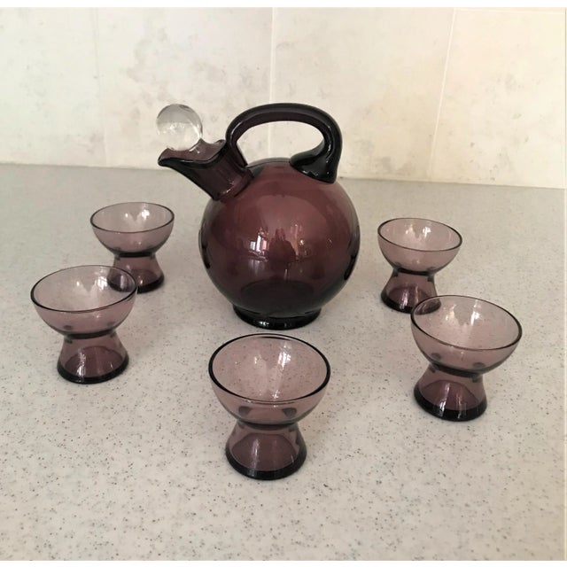 Art Deco Amethyst Glass Decanter Set- 6 Pieces For Sale - Image 6 of 6
