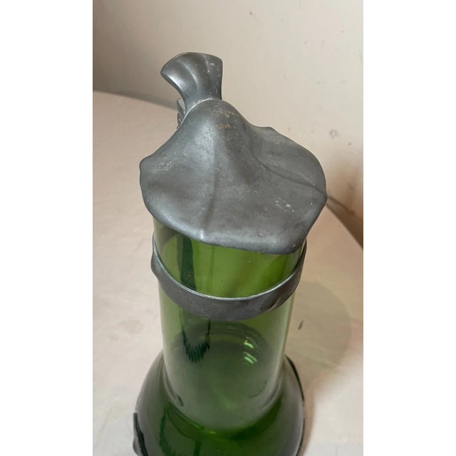 Large Antique 1800's German Arts and Crafts Pewter Green Glass Tankard Pitcher For Sale - Image 10 of 14