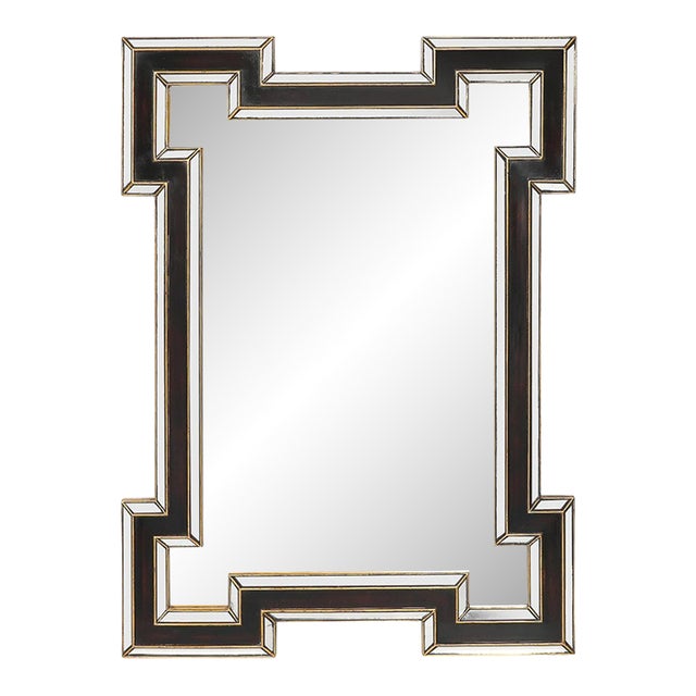 Mid-Century Etruscan Key Form Segmented Umber Lacquered & Giltwood Lined Mirror For Sale