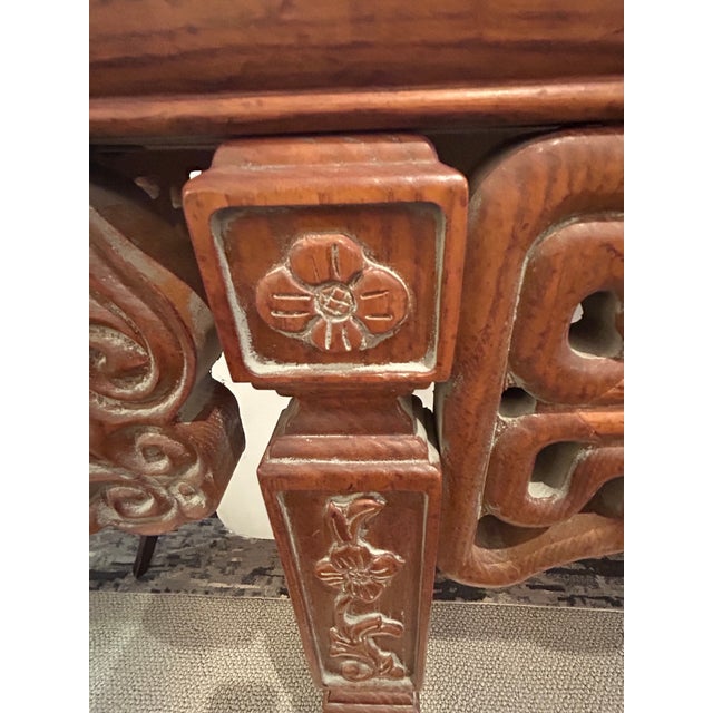 Asian Carved Oak Vintage Asian Style Console Table For Sale - Image 3 of 15