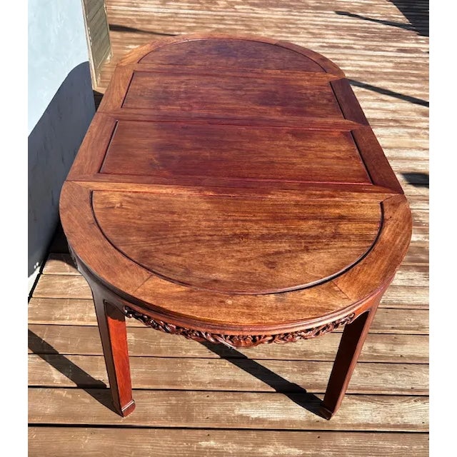 1950s Made in Hong Kong Round/Oval Ming Style Solid Rosewood Extendable Dining Table For Sale In Boston - Image 6 of 12
