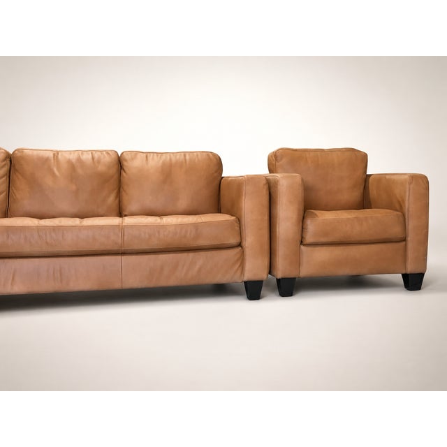 Animal Skin Loom Golden Light Leather Sofa & Lounge Chair Set Special Edition For Sale - Image 7 of 11