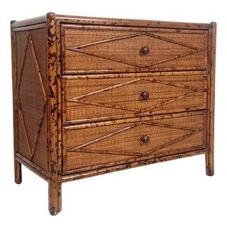 Vintage Bloomingdale's Burnt Bamboo Rattan Bachelor Chest For Sale