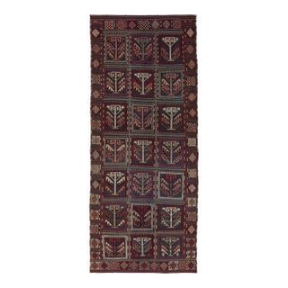 Antique Russian Tribal Kilim Rug in Blue and Red Embroidered Geometric Patterns For Sale