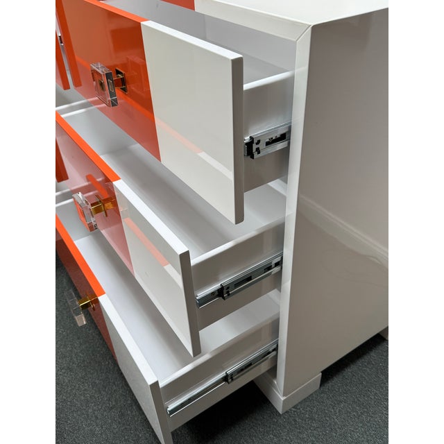 Anthem Design Group Custom Designed White With Orange Lacquer Dresser For Sale - Image 4 of 12