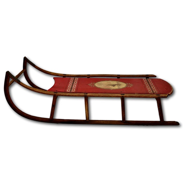 Outstanding Late 19th Century Antique American Hand Painted Steam Bent Oak Childs Snow Sled For Sale - Image 14 of 18